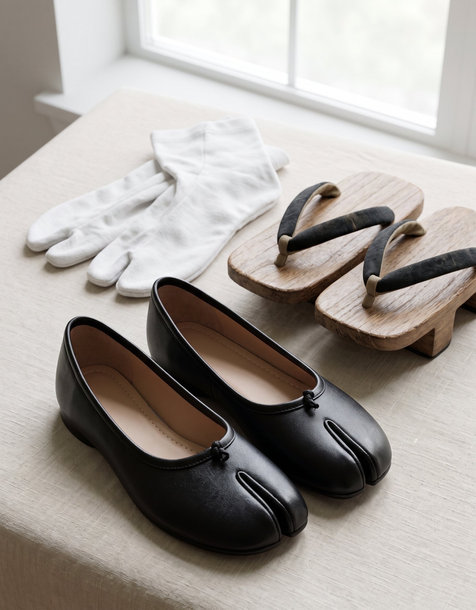 Tabi blancs traditionnels, sandales zōri et chaussures contemporaines à bout fendu