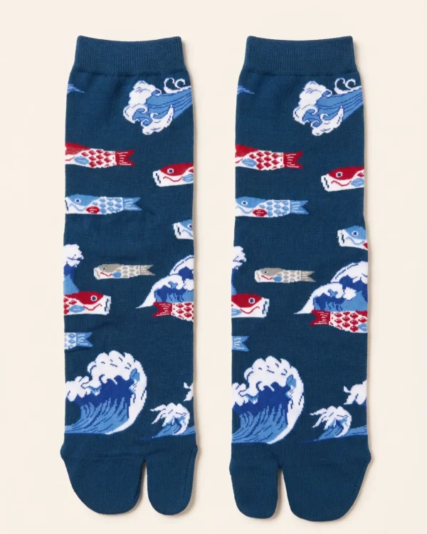 Chaussettes bleu marine femme Tabi - Carpes et vagues