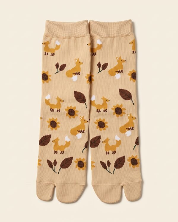 Chaussettes tabi en coton à motifs renard et tournesol