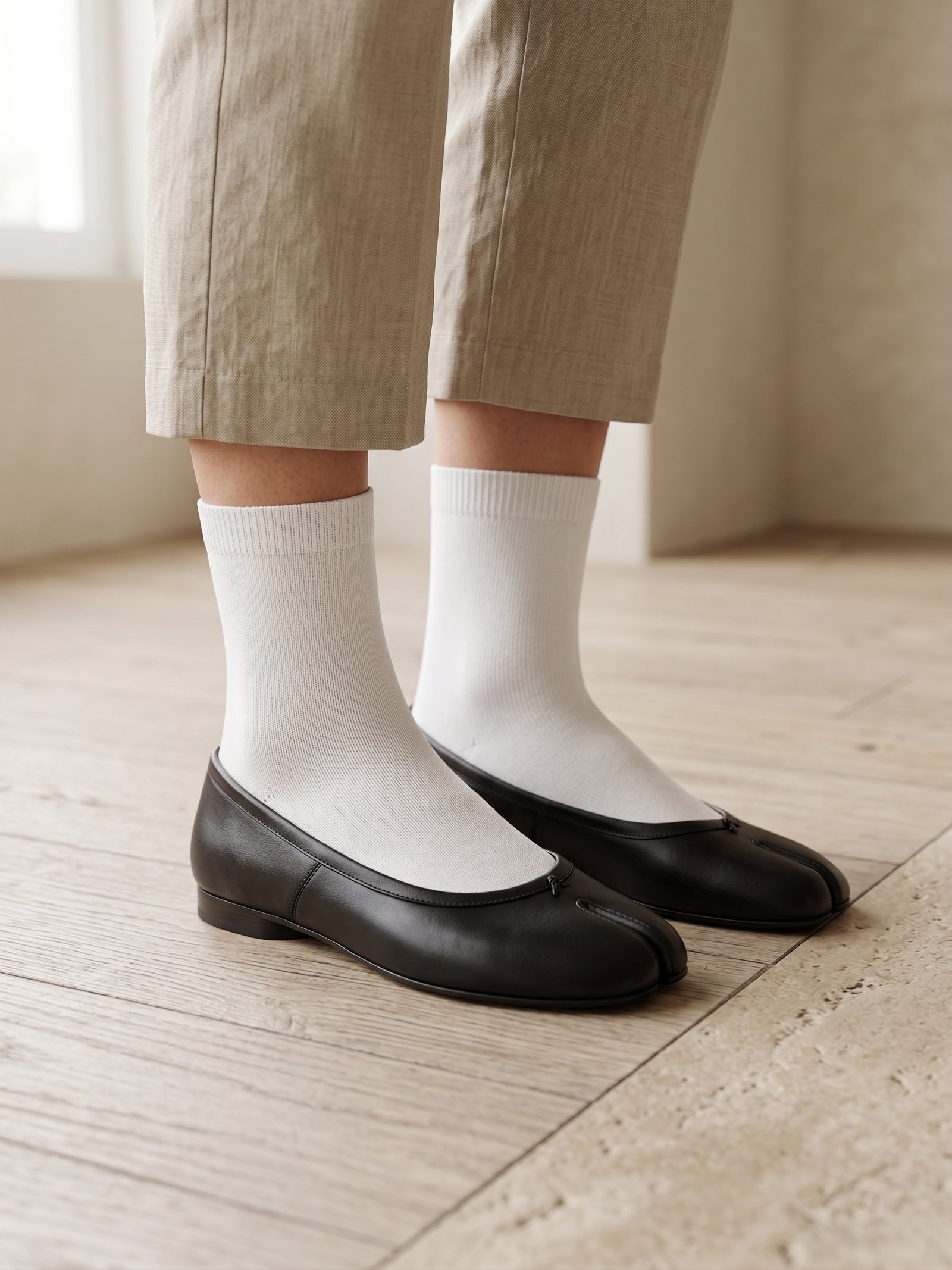 Chaussettes tabi blanches en coton à bout fendu