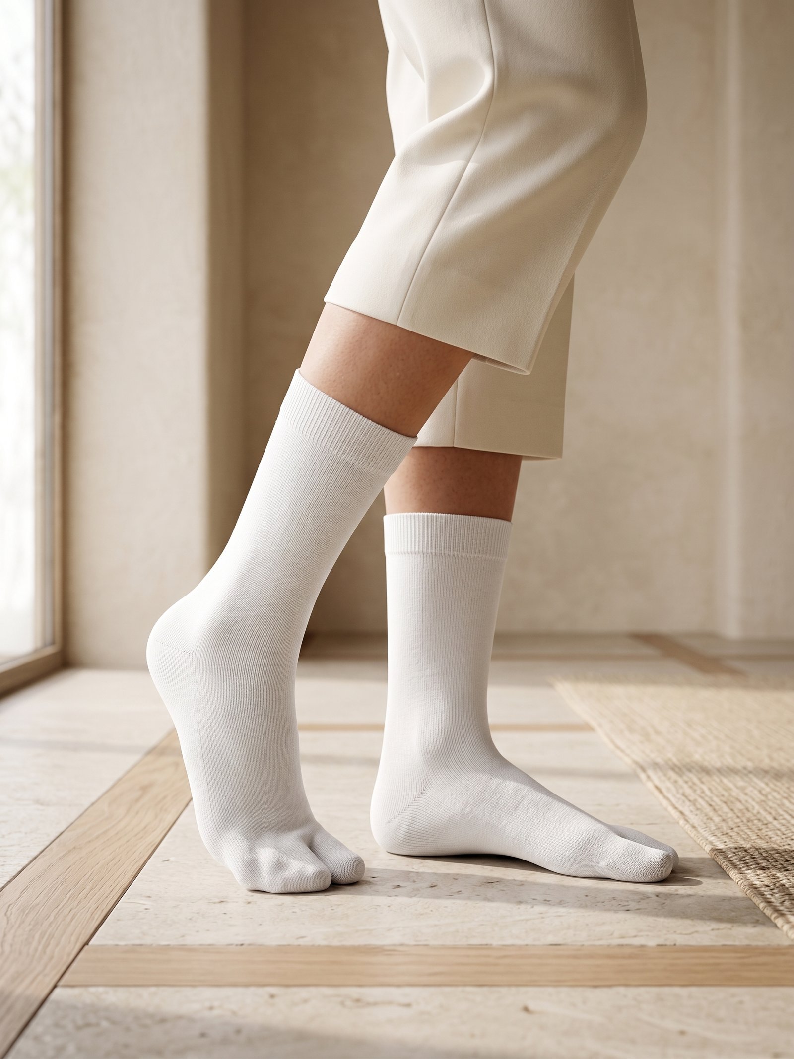 Chaussettes tabi blanches portées avec des ballerines