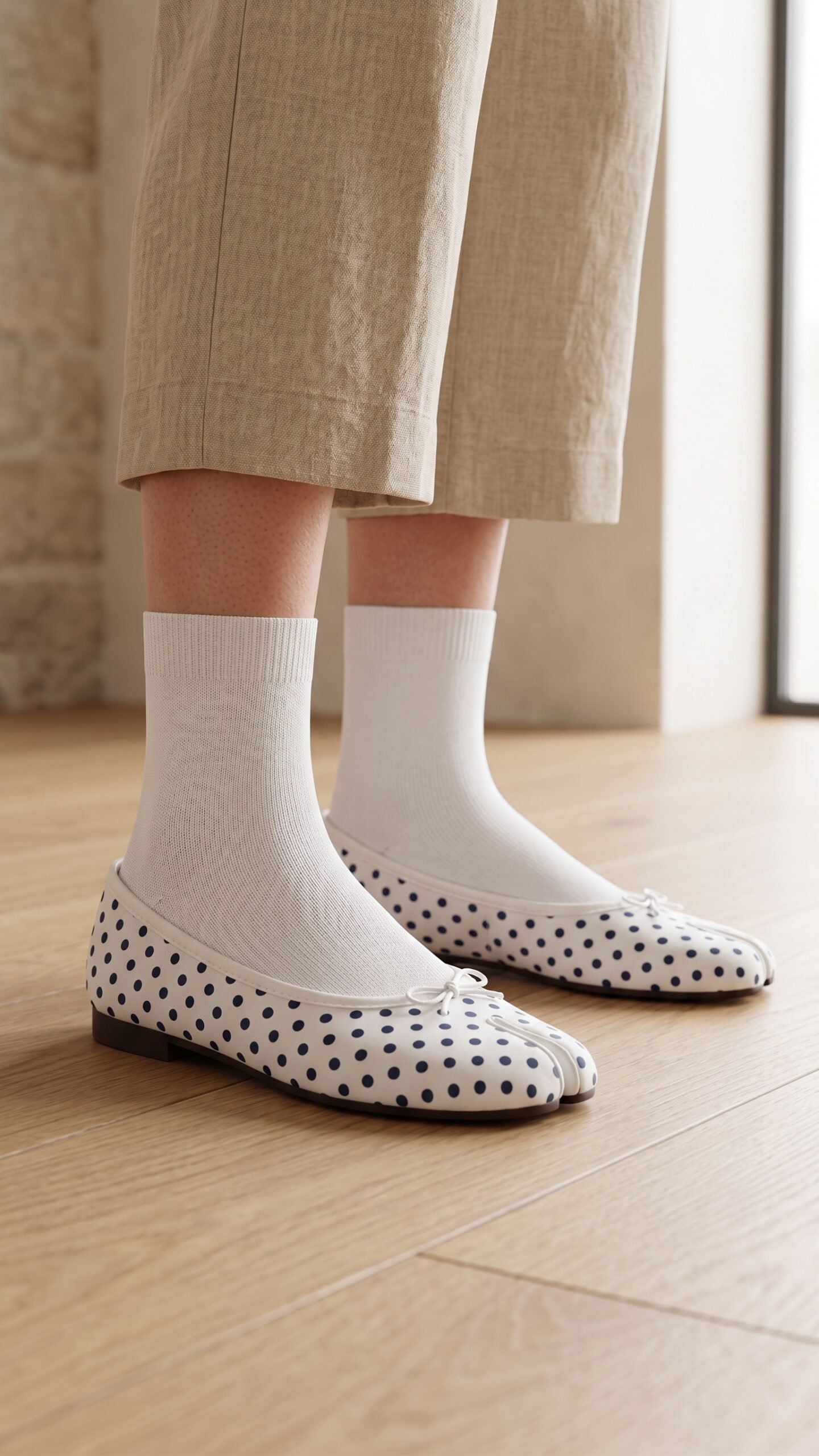 Chaussettes tabi blanches en coton à bout fendu