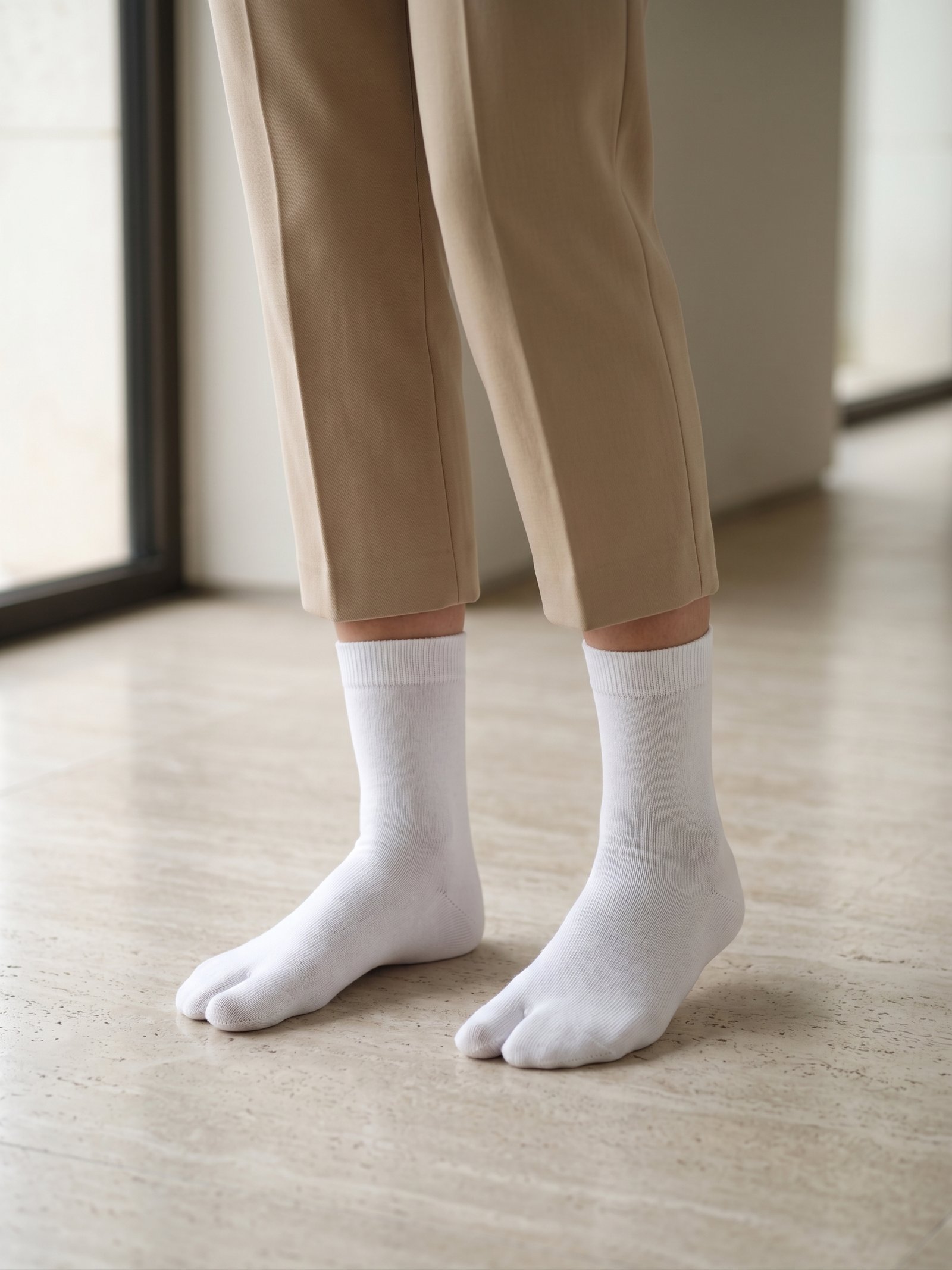 Chaussettes tabi blanches en coton à bout fendu