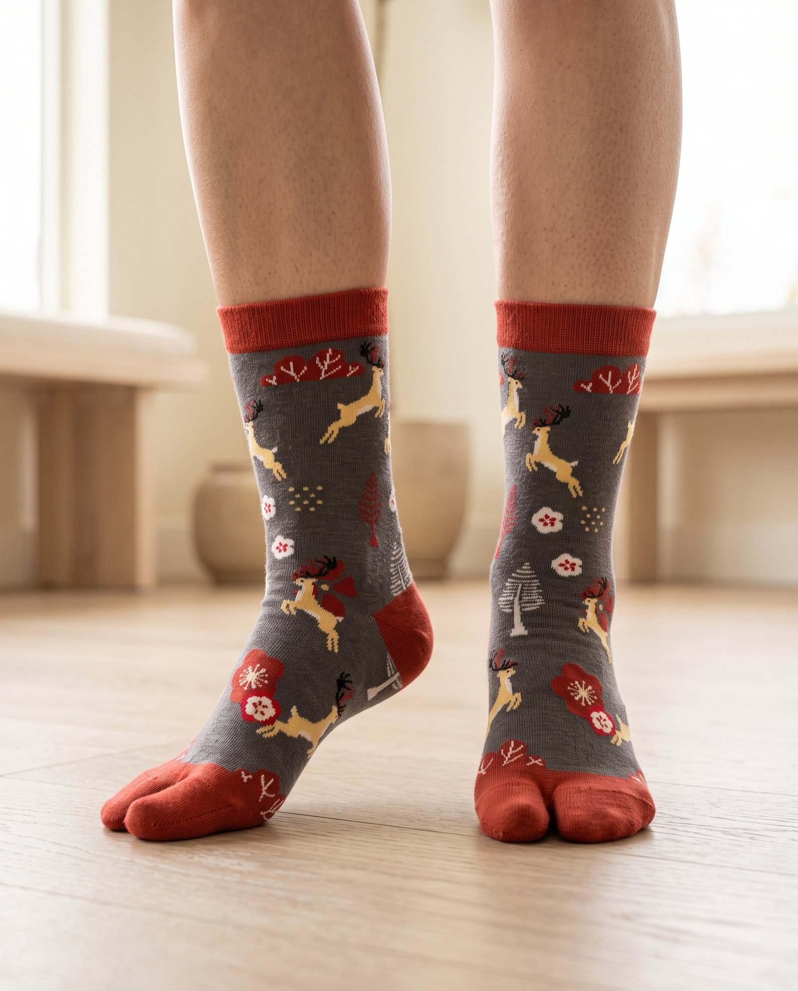 Chaussettes tabi de Noël en coton à motif cerf