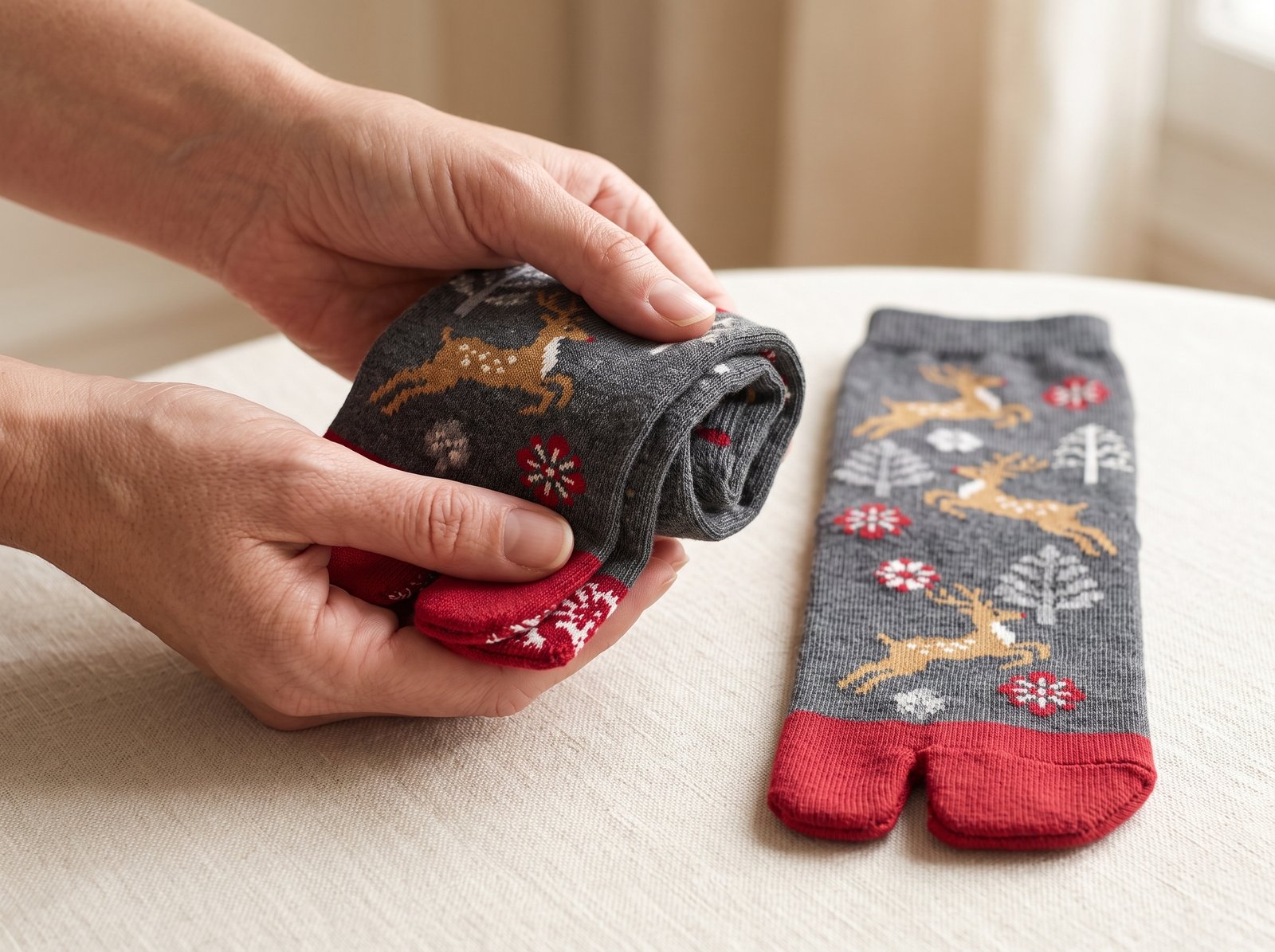 Chaussettes tabi de Noël en coton à motif cerf