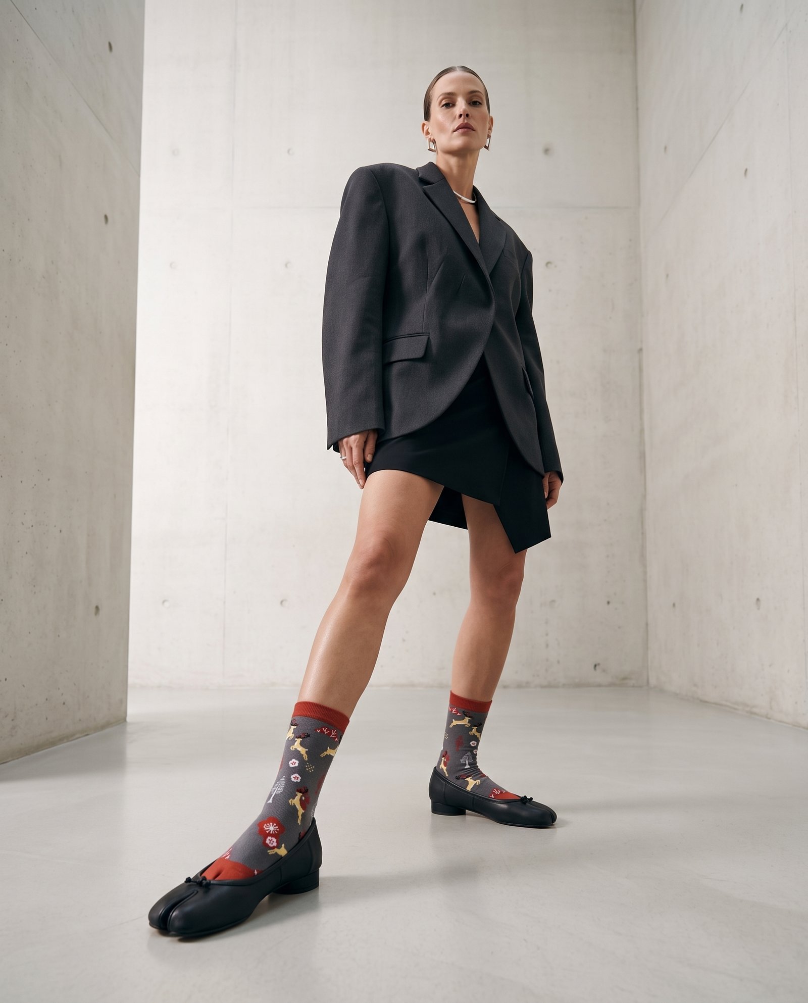 Chaussettes tabi de Noël en coton à motif cerf