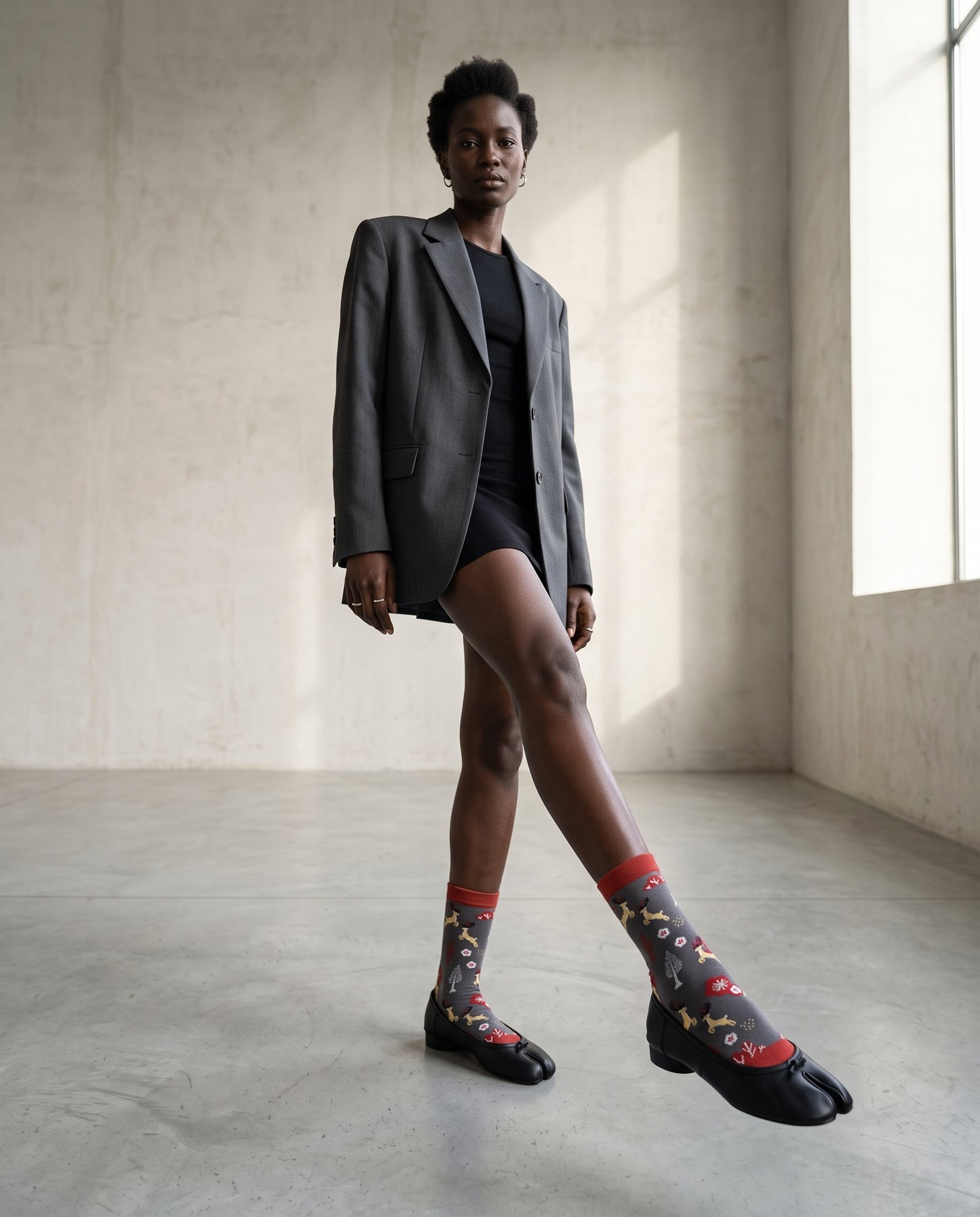 Chaussettes tabi de Noël en coton à motif cerf