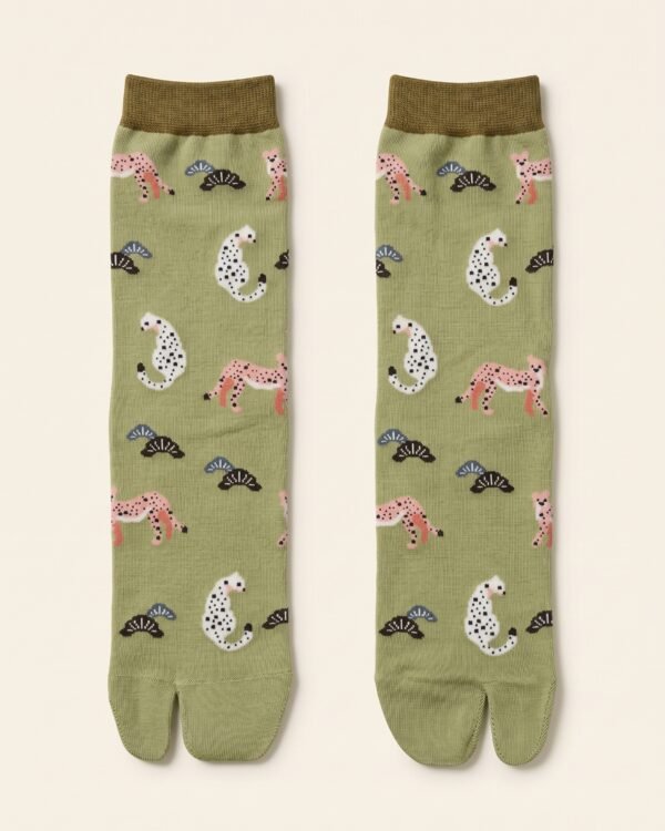Chaussettes Tabi Sauge à Motif Léopard