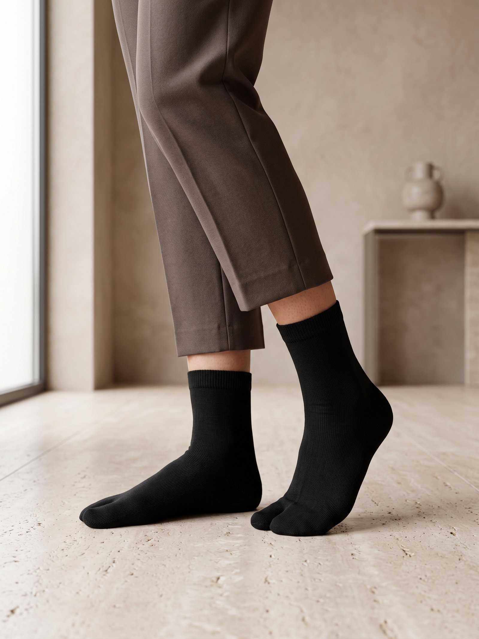 Chaussettes tabi noires en coton à bout fendu