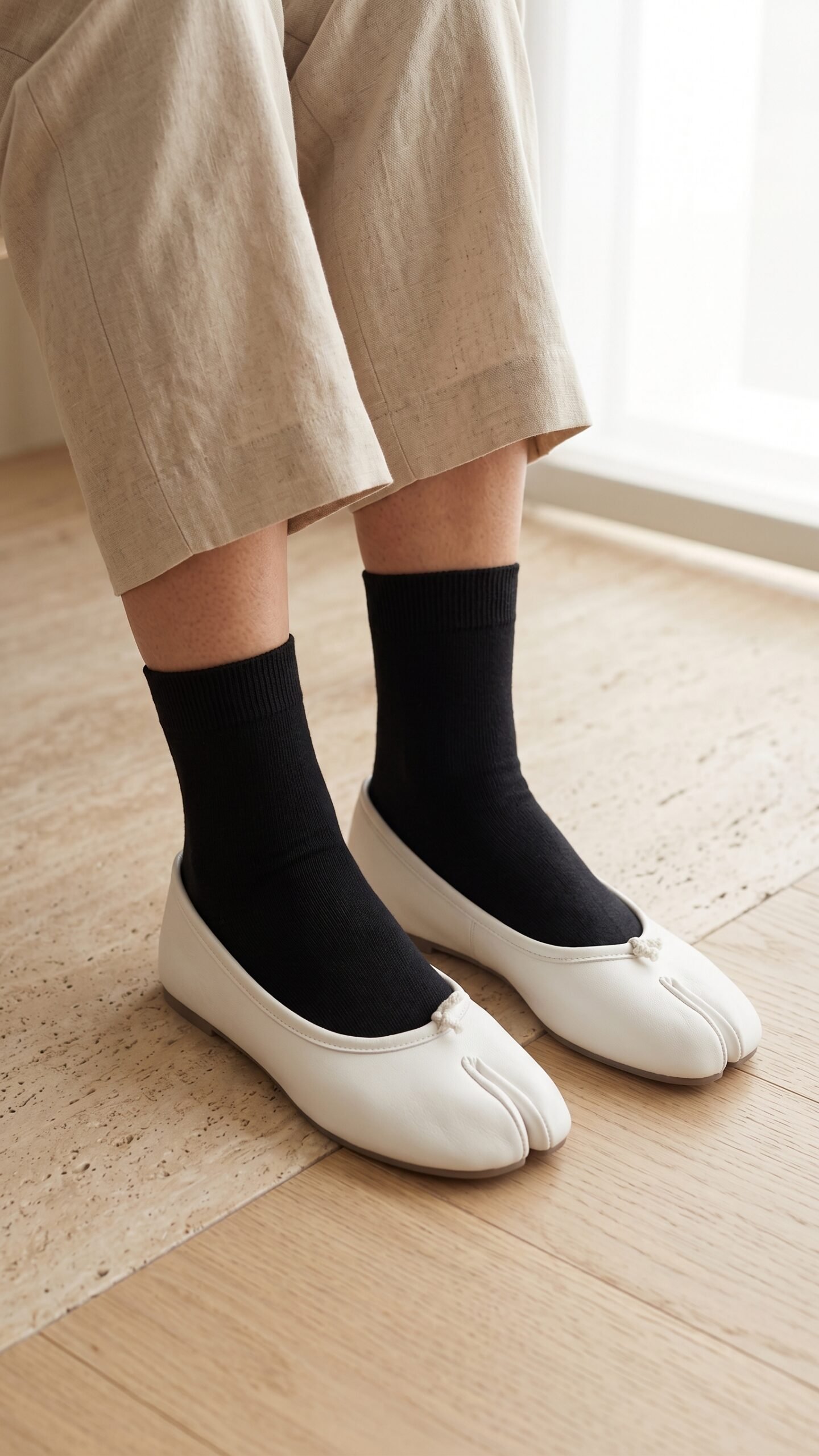 Chaussettes tabi noires en coton à bout fendu